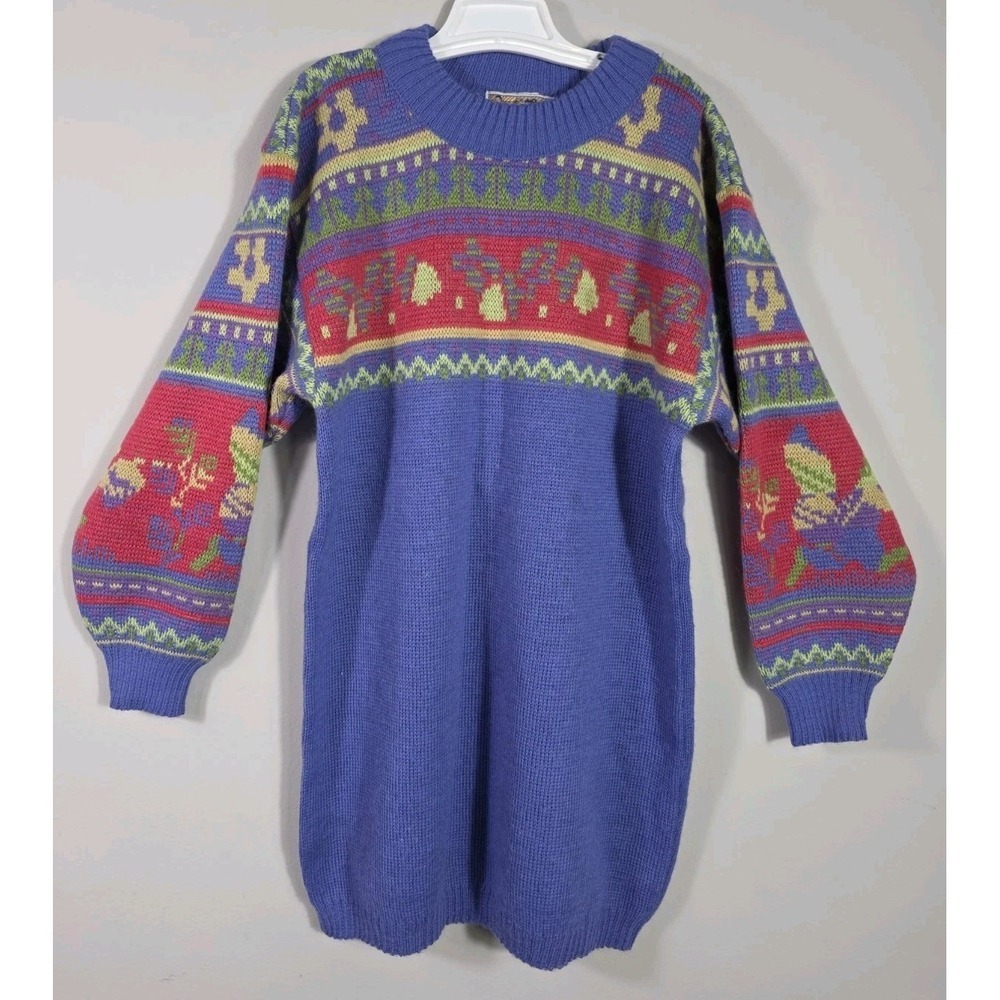 Vintage Marèse Junior Made In France Colorful Knit Sweater Dress Kids 10A Rare